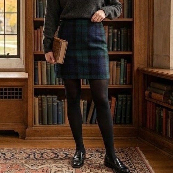 Eddie Bauer Dresses & Skirts - VTG Eddie Bauer Black Watch Plaid Wool Skirt NWT 12 Deadstock Dark Academia